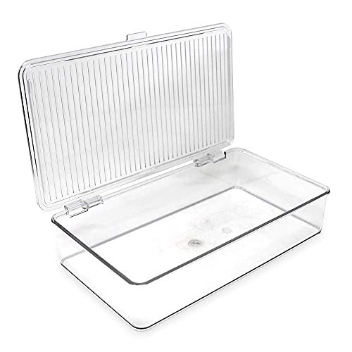 Stackable Clear Organizer Bin with Hinged Lid - 10.75"x6.5"x2.4" Storage Box for