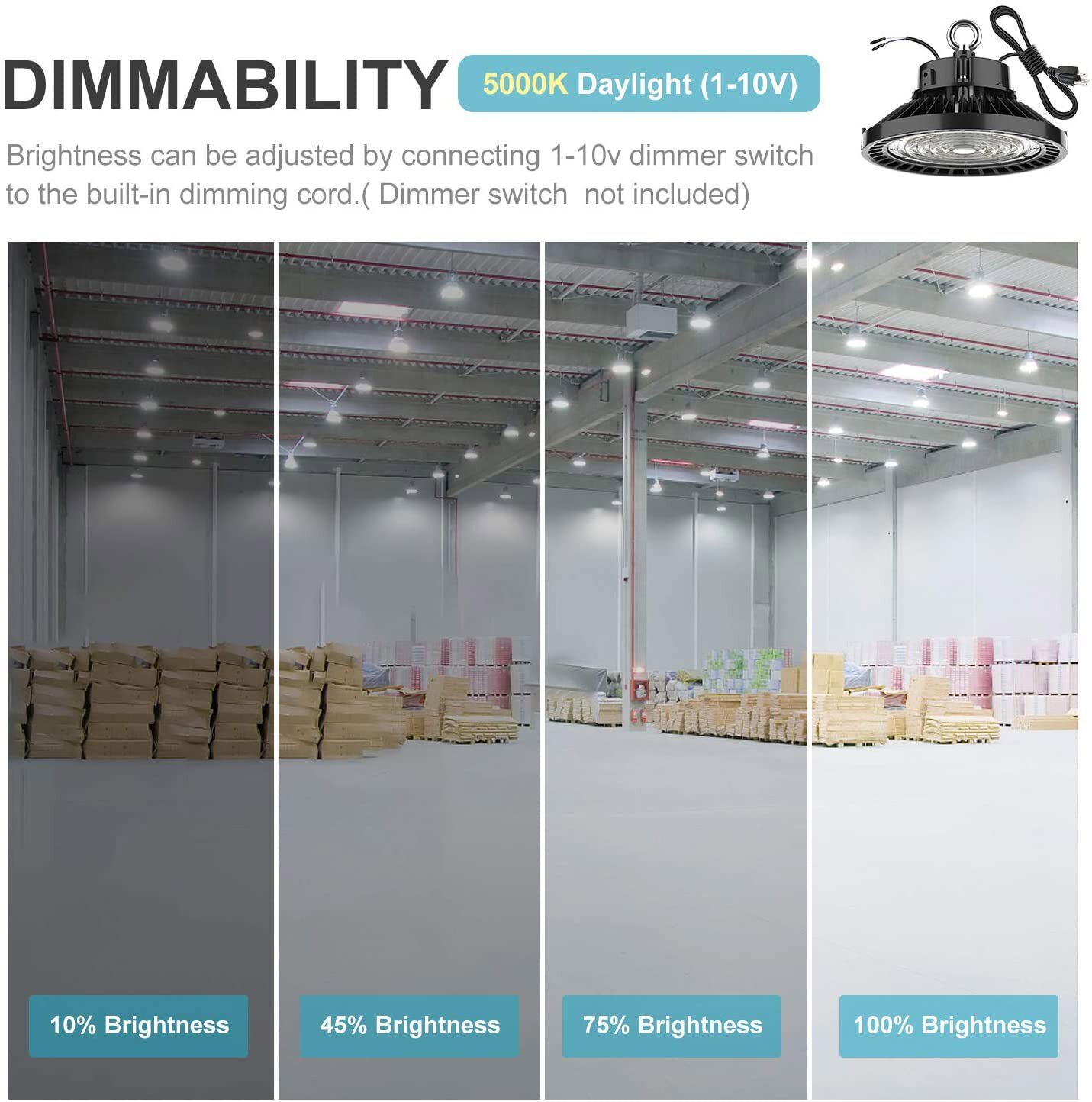 8Pack ETL UFO LED High Bay Light 150W 5000K Dimmable IP65 for Warehouse Gym Shop