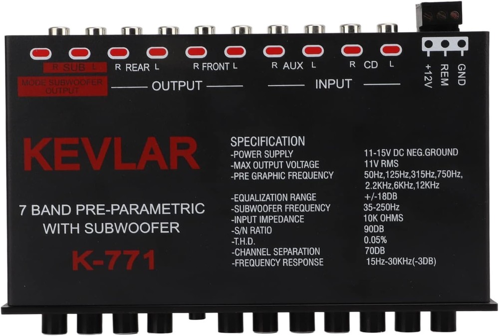 7 Band Car Audio Graphic Equalizer, Variable Gain Adjustment High Level Input...