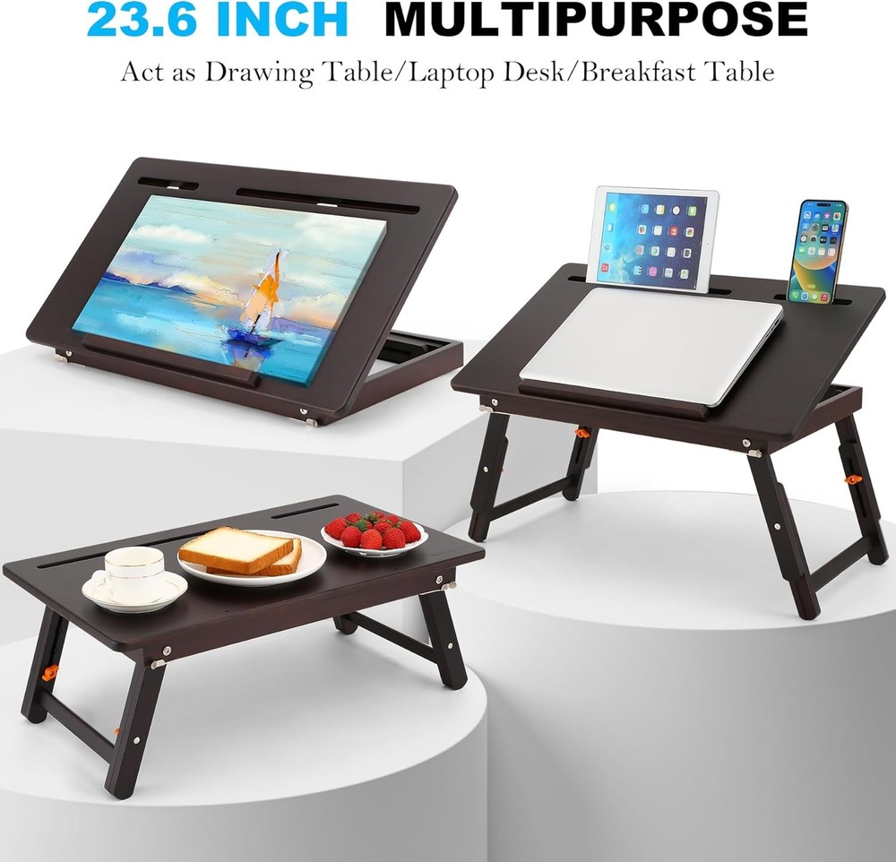 Drawing Table Foldable Drafting Desk W/ Adjustable Height & Angle Bamboo Drawing