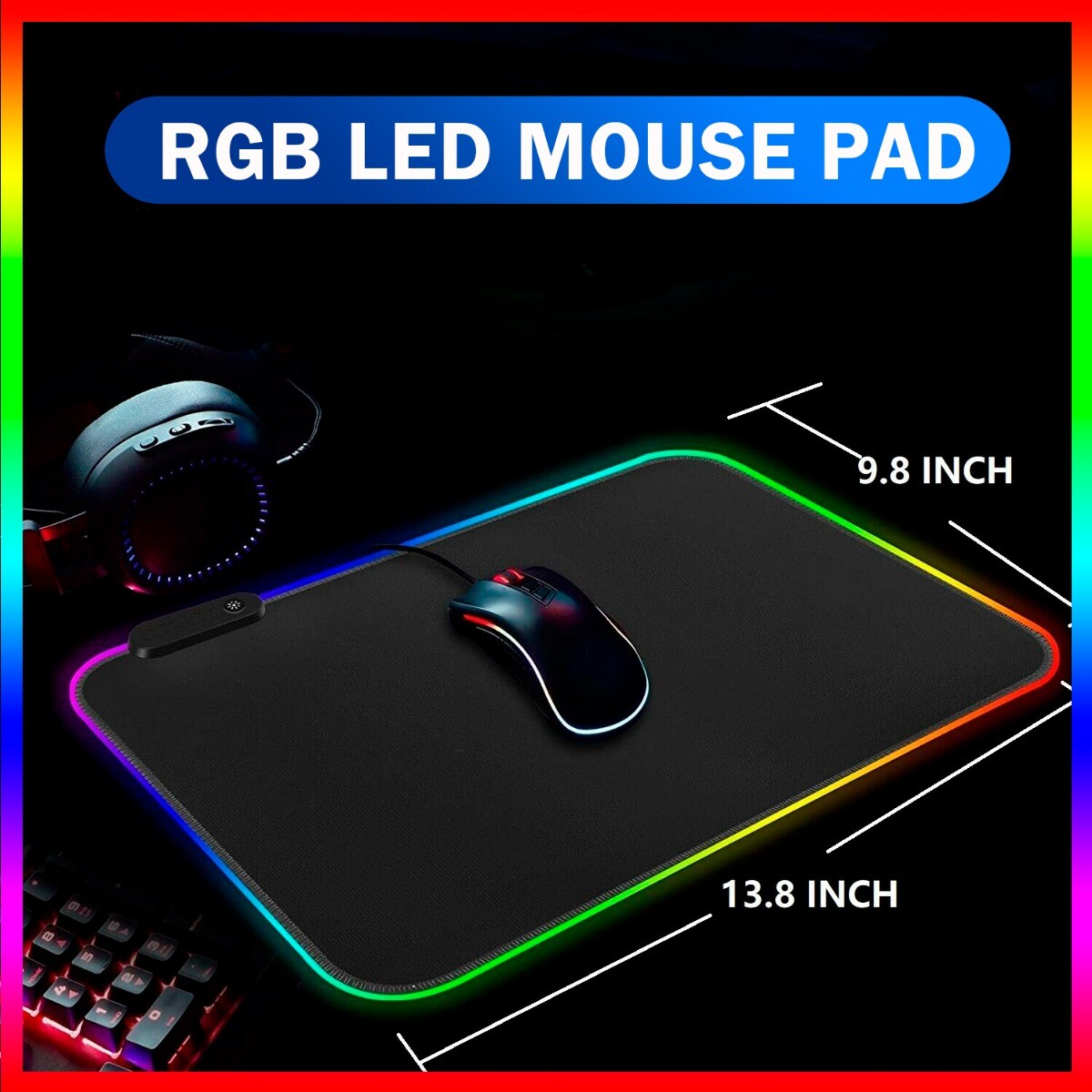 RGB Gaming Mouse Pad Led Mouse Mat 14 Lighting Modes Waterproof 14x10in/35x25cm