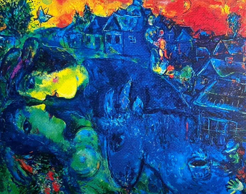 Marc Chagall Lithograph "The Blue Village" Original COA Signed Numbered