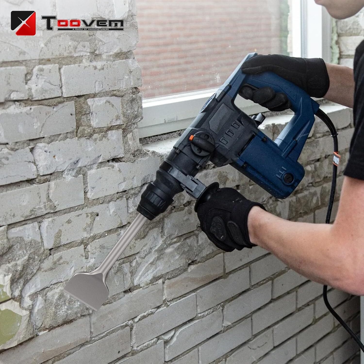 TOOVEM 1-1/8" Hex Shank Masonry Chisel, 4'' Wide Alloy Steel Scraping Chisel Bit