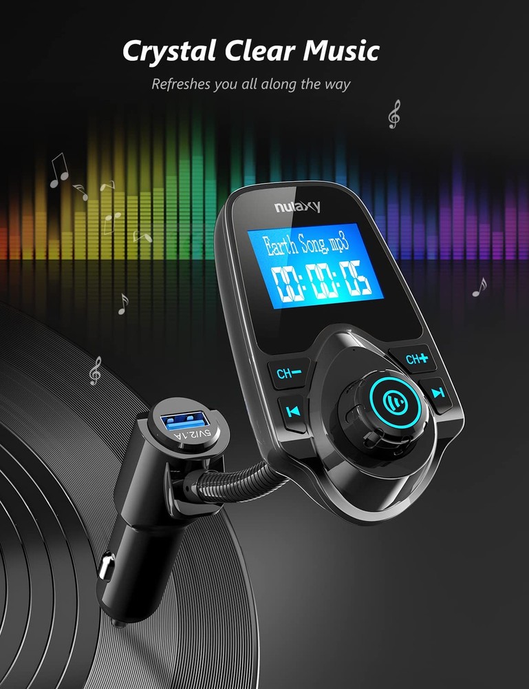 Nulaxy Car Bluetooth Fm Transmitter [2024 Upgraded], 1.44" Display Fle