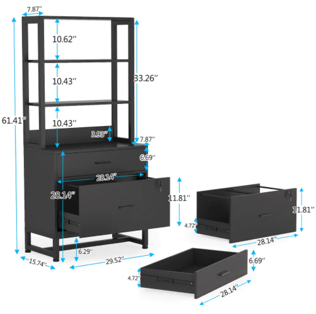 Cabinet Bookshelf Size Filing Vertical Storage Black Open Drawers Basic Shelving