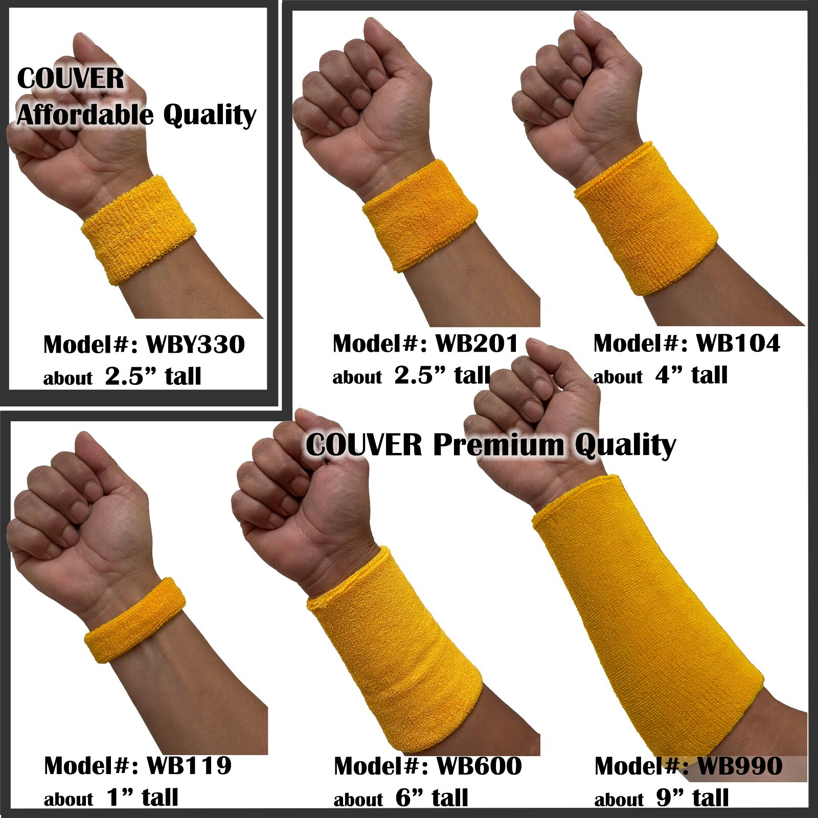 COUVER Premium Quality 4" Tall Wrist Sweatband (1Pair)