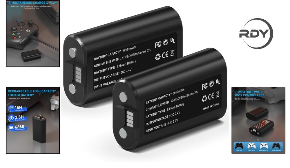 Ultimate Xbox Controller Battery Solution - 2×6660mWh, Certified Safety Features