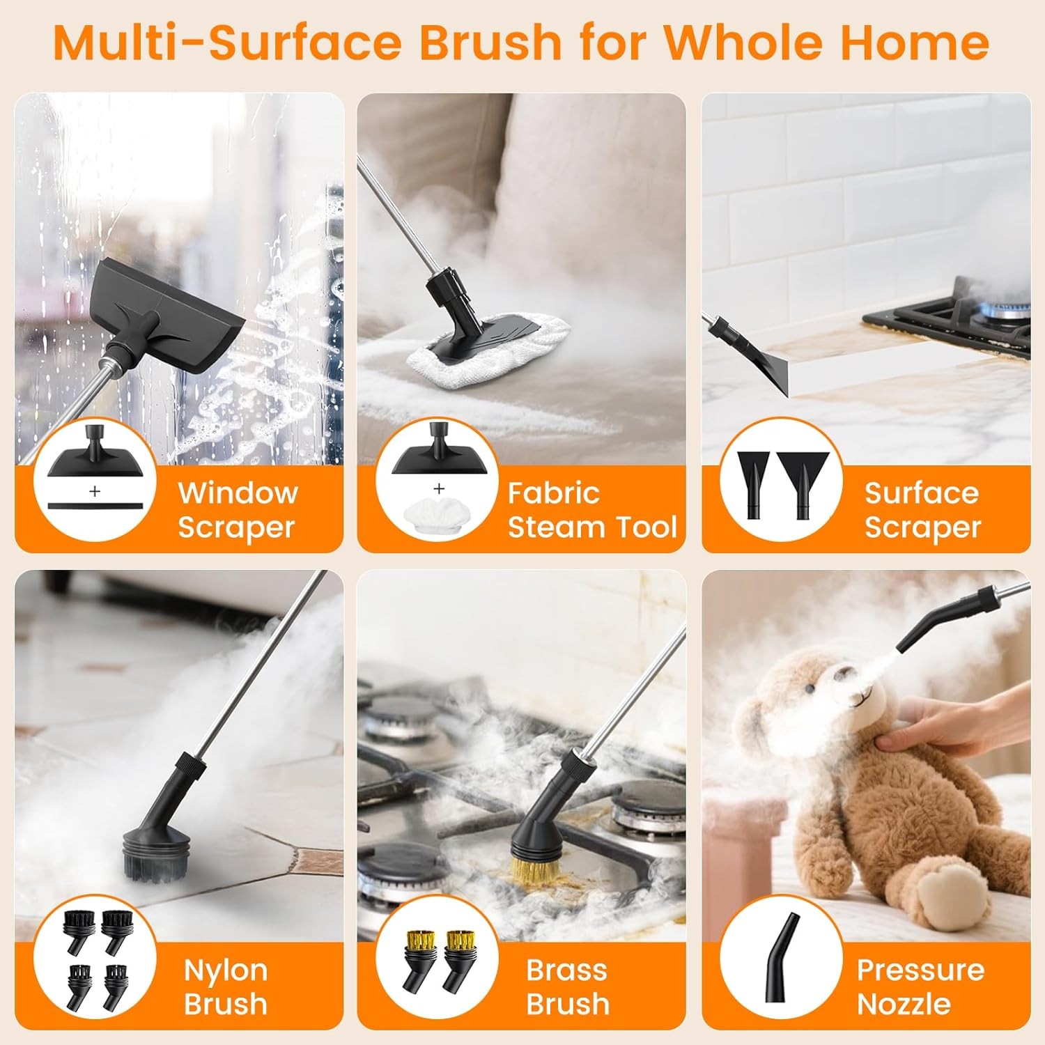 Pressurized Portable Steam Cleaner, 2500W Handheld Steamer Cleaning for Home