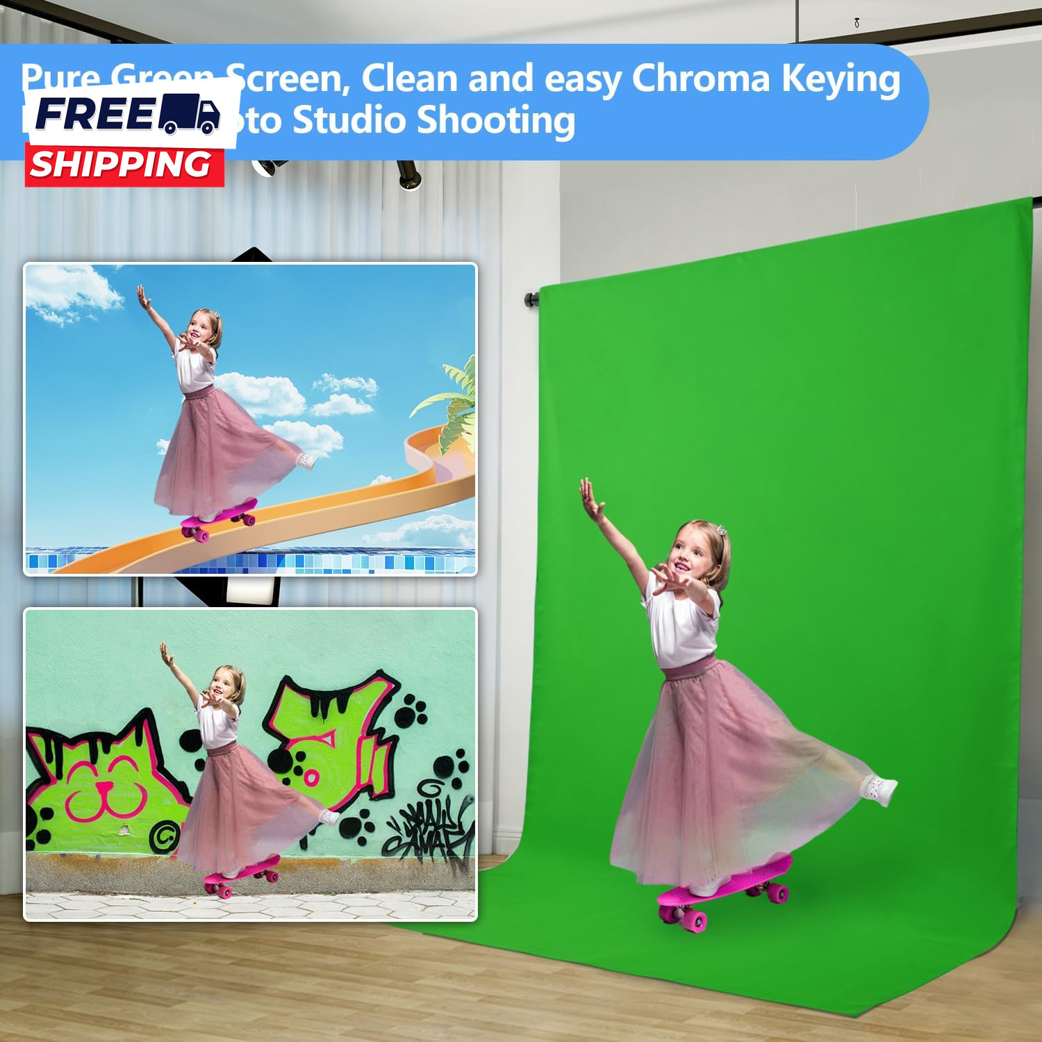 Green Screen Backdrop 5X7 Ft Photography Chroma Key Greenscreen Background Sheet