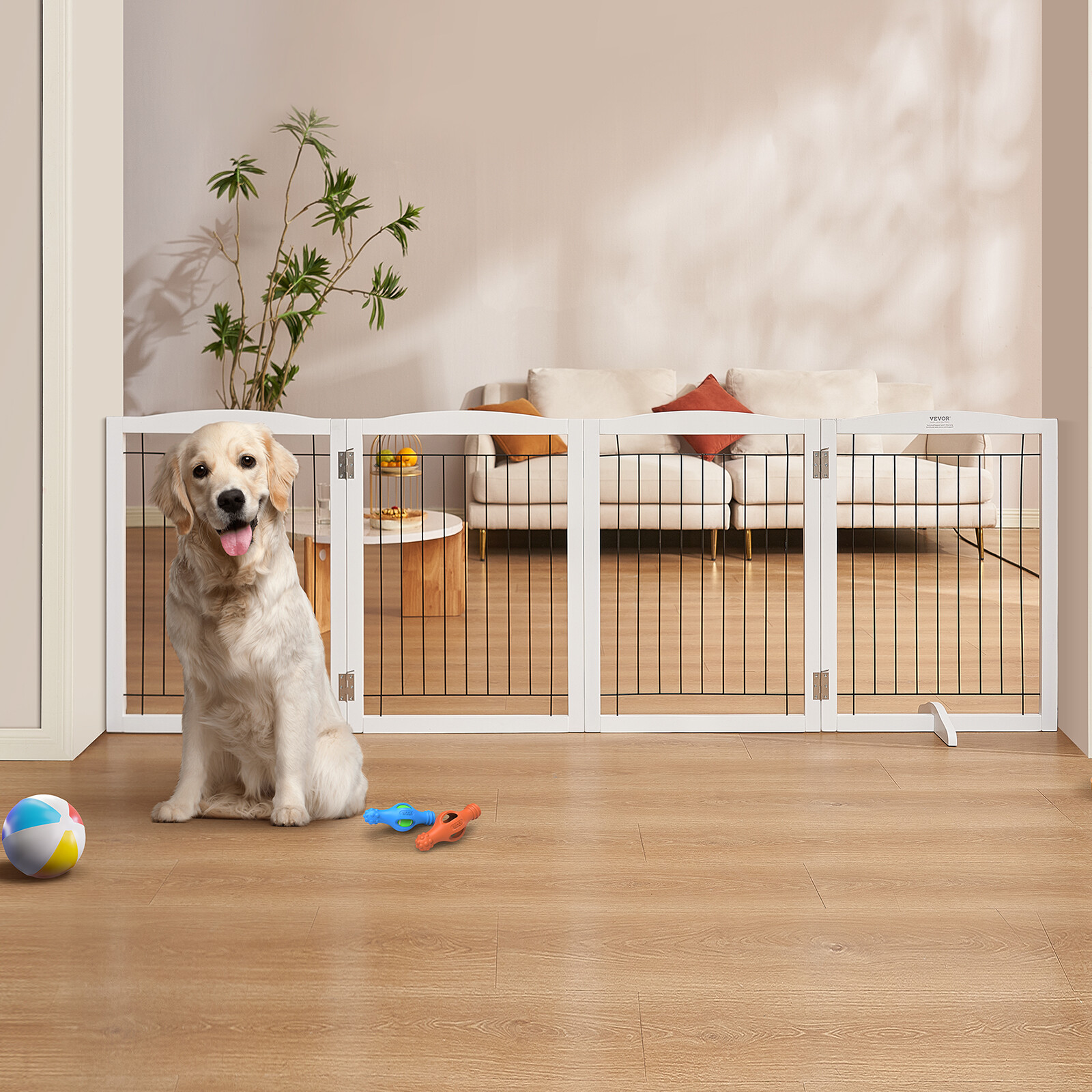VEVOR Free Standing Dog Gate 32x96.5 inch Freestanding Pet Gate Foldable White
