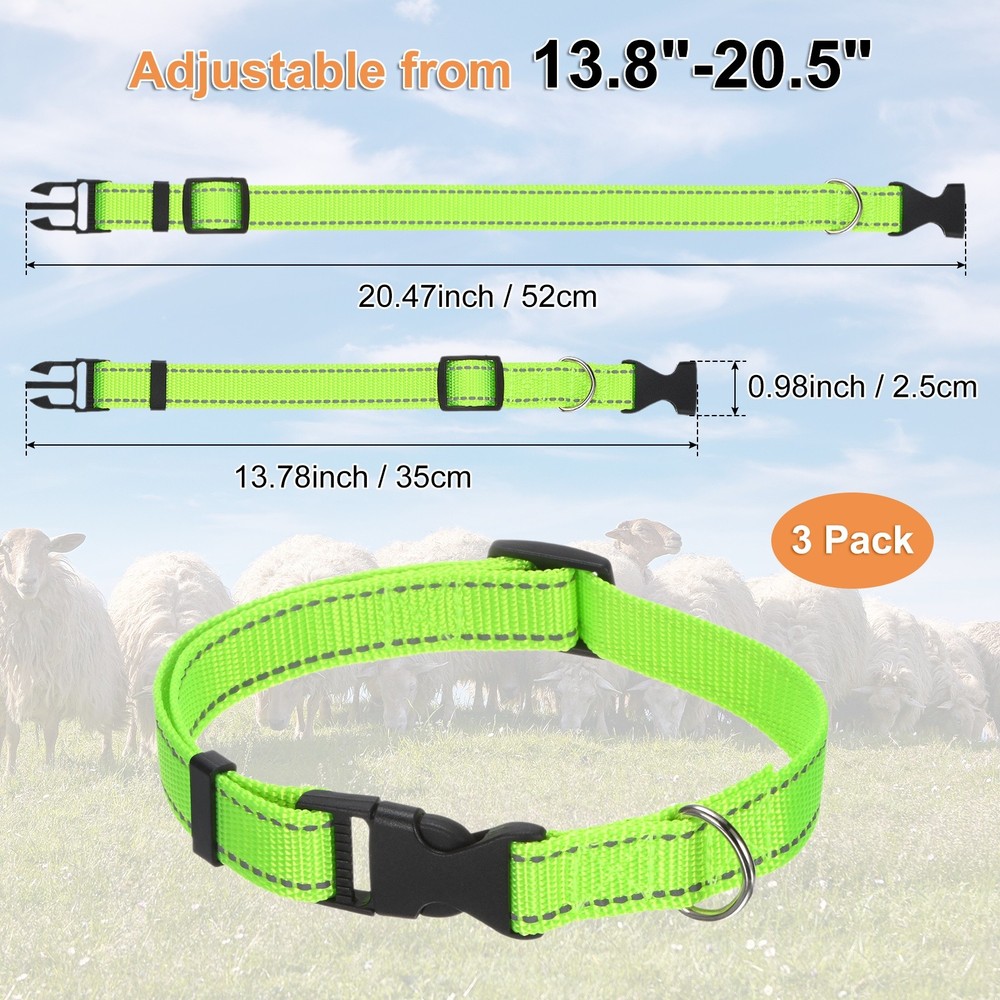 3-Pack Reflective Goat Collars with Bells, 13.8"-20.5" Polyester [Green]