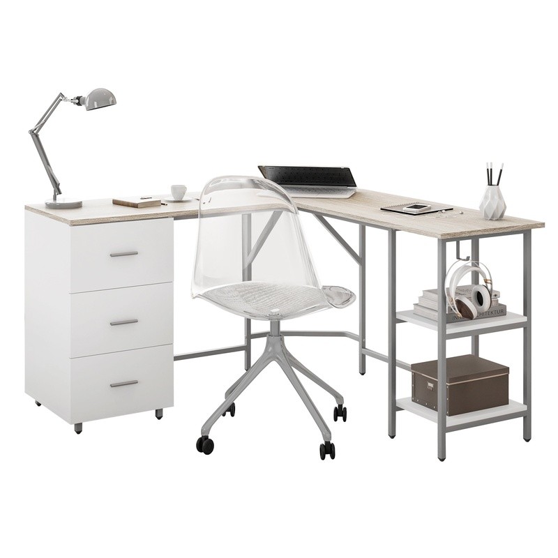 L Shaped Computer Desk W/ Storage Drawers Adjustable Open Shelves Efficiency New