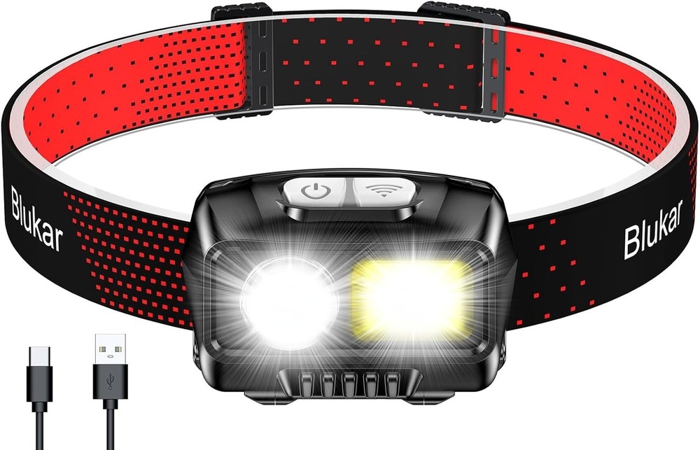 Dimmable LED Headlamp - 2000L, Rechargeable with Adjustable Beam & Motion Sensor