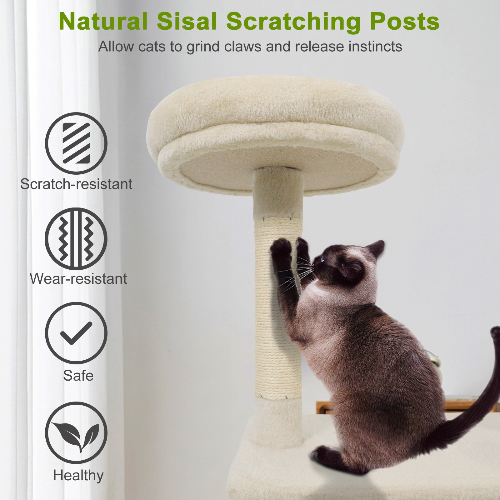 48" Tall Cat Tree w/ Large Condo, Padded Top Perch, Sisal Scratching Post,
