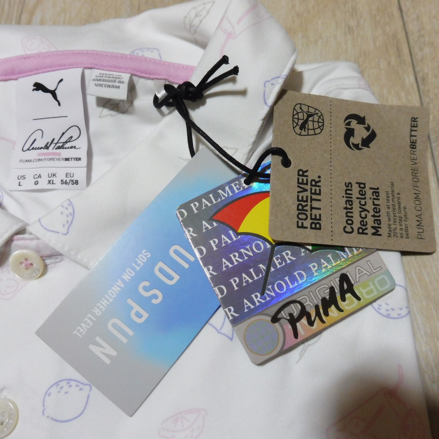 PUMA ARNOLD PALMER Mens XL CONTENDER POLO SHIRT WHITE LAVENDER CLOUDSPUN AP