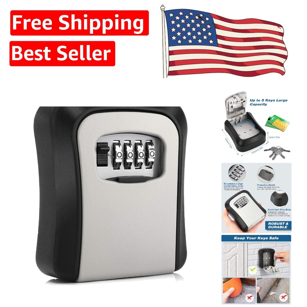 Combination Lock Box for 5 Keys - Weatherproof Wall Mount Key Storage Solution