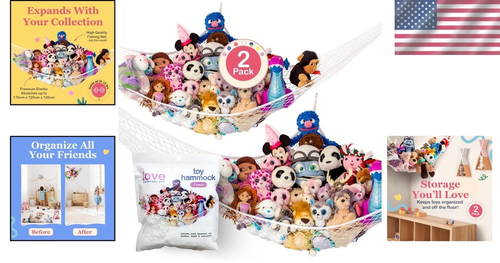 Triangular Stuffed Animal Storage Net - Maximize Corner Space with 12lbs Support