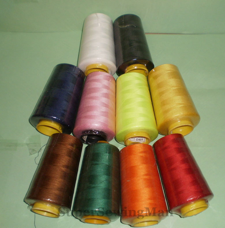 6000 Yards Quality Overlocking Sewing Machine Polyester Thread Cones, 10 Colors