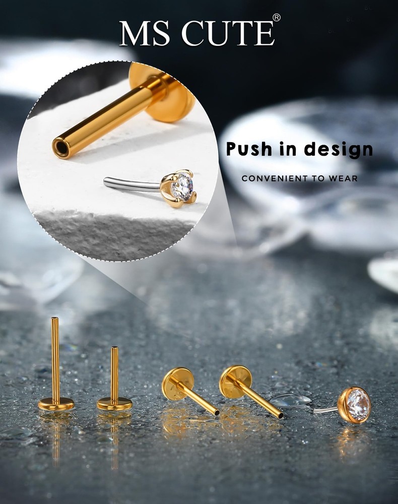 G23 Titanium Flat Back Post (Post Only), Threadless Push Pin & Internally Thr...