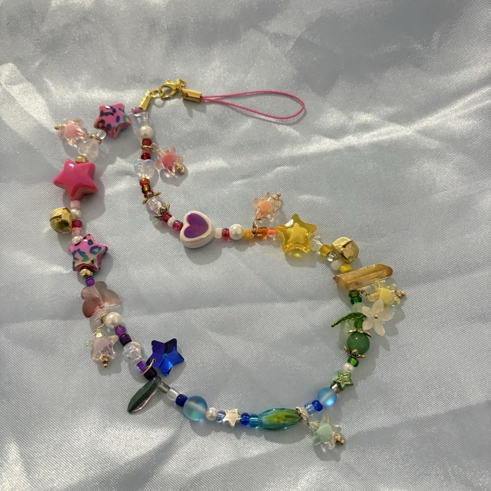 Handcrafted Multicolor Beaded Cell Phone Charm/Strap