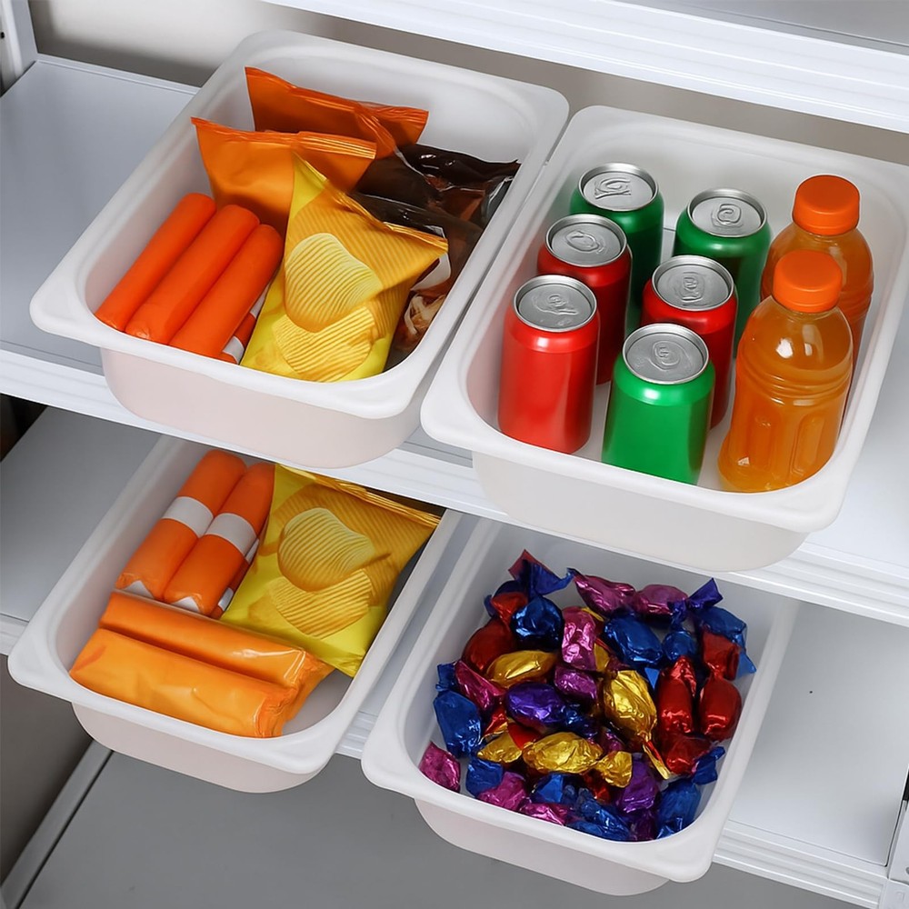 4 Pack Storage Box White 16.5x11.75x4 Stackable Plastic Bins Open