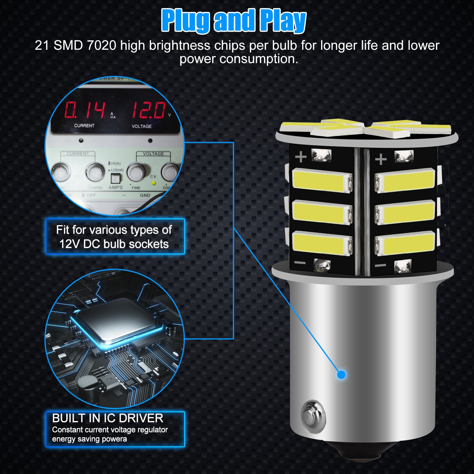 20x Super Bright White 1156 1141 1003 RV Trailer 21-SMD LED Interior Light Bulbs