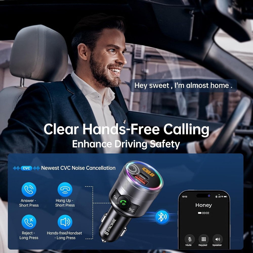 Bluetooth 5.4 FM Transmitter with Dual USB Charging