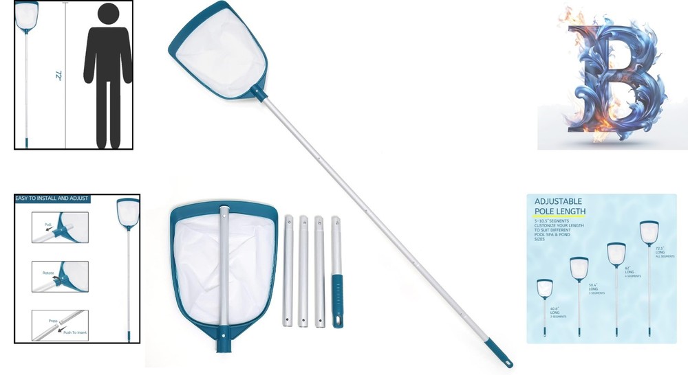 Adjustable Pool Leaf Skimmer Rake w/ Fine Mesh - Ultimate Cleaning Tool