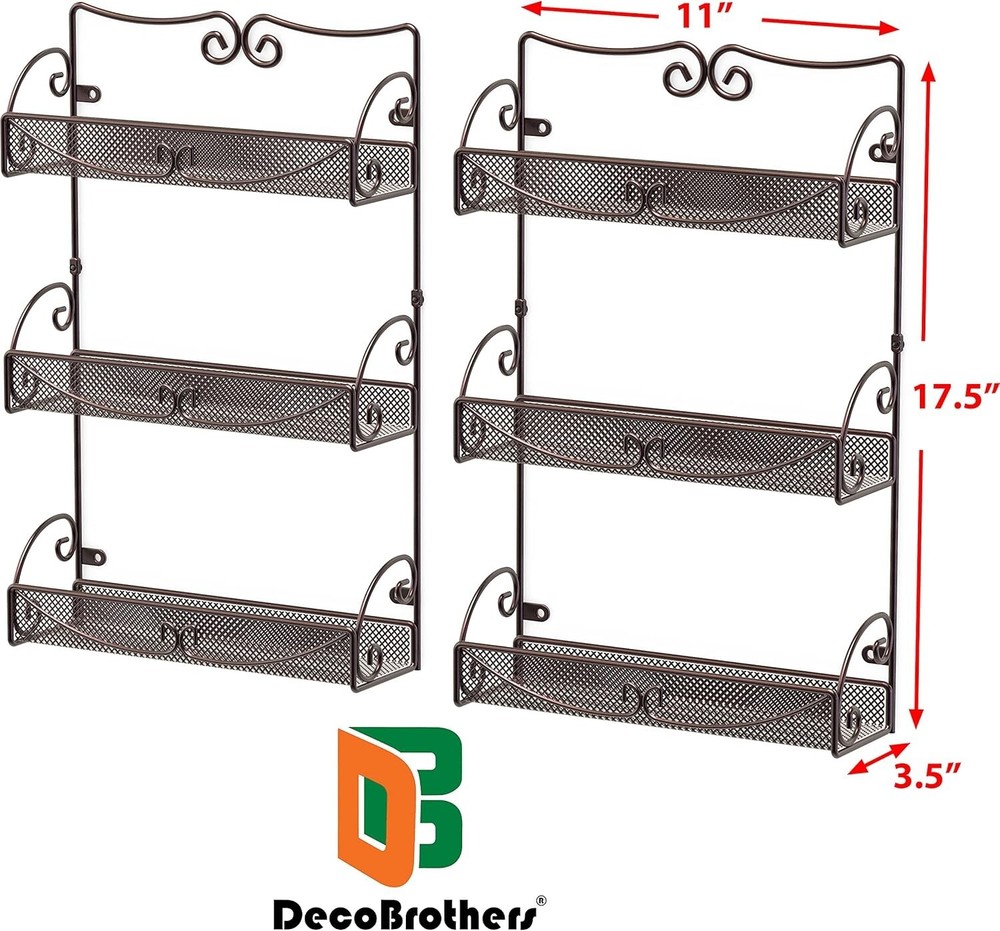 3 Tier Wall Mounted Spice Rack 2 Pack Bronze