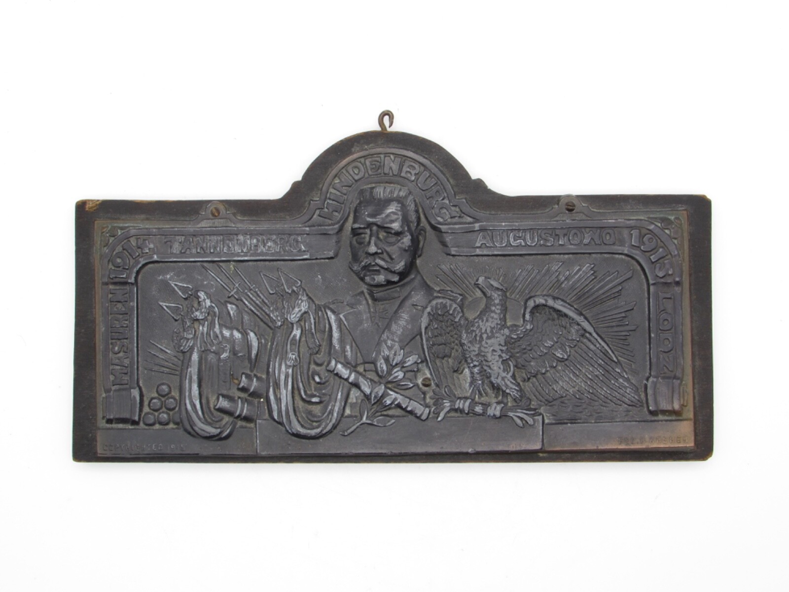 Original WWI Hindenburg 1914-1915 Patriotic Plaque Masuren Tannedberg Lodz