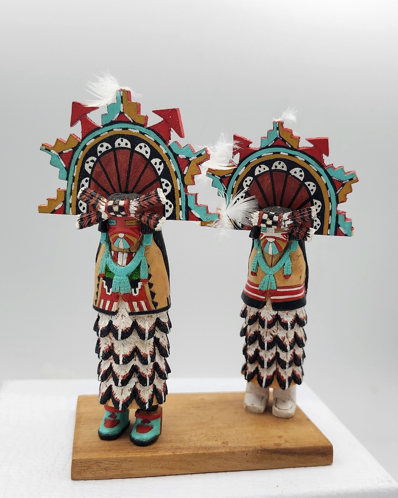 Vtg Wood Native American Hopi Salako Taka & Mana Kachina Figures M. Poseyesva Jr