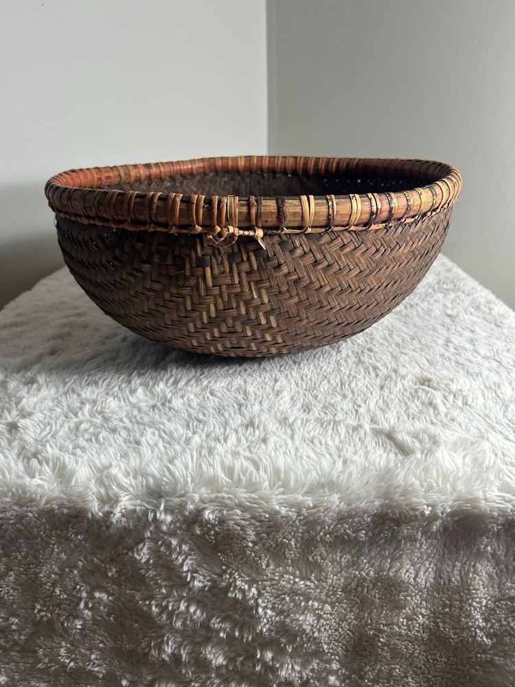 Set of 2 Brown Wicker Round Baskets, Decorative Storage