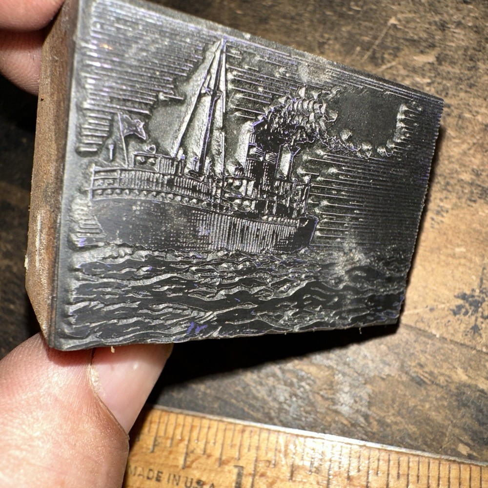 Print Block ( Old Steamship ) Nice Details!