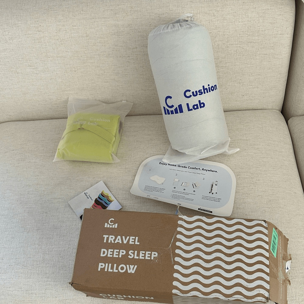 Cushion Lab Travel Deep Sleep Memory Foam Neck pillow, Yellow, NWT, Open box
