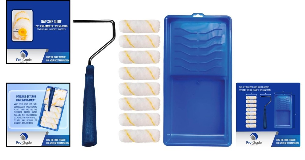 Compact 10-Piece Painting Set - Mini Roller Frame & Covers for Easy Application
