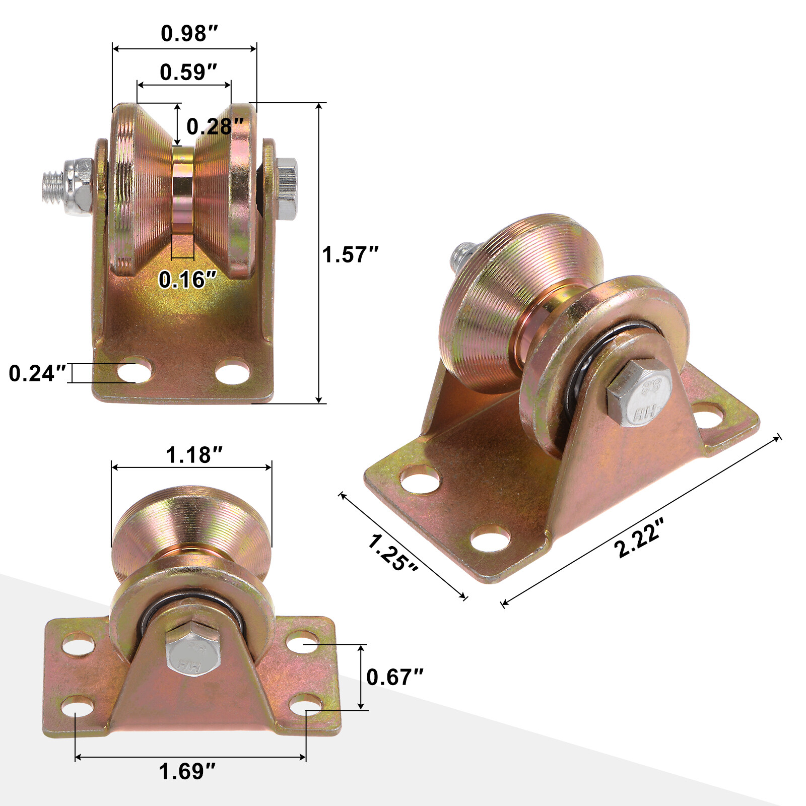 8pcs 1.2" V Groove Wheel Sliding Gate Caster, Rigid Caster Wheels with Bracket