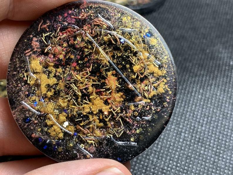 Solar Plexus Chakra Orgonite® Tower Buster - Psychic Orgone Generator® Mini Disc