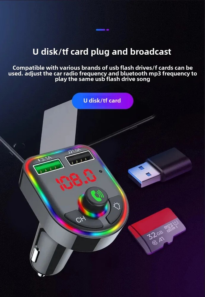 Car Wireless Bluetooth 5.0 FM Transmitter MP3 Music Player USB Charger Adapter