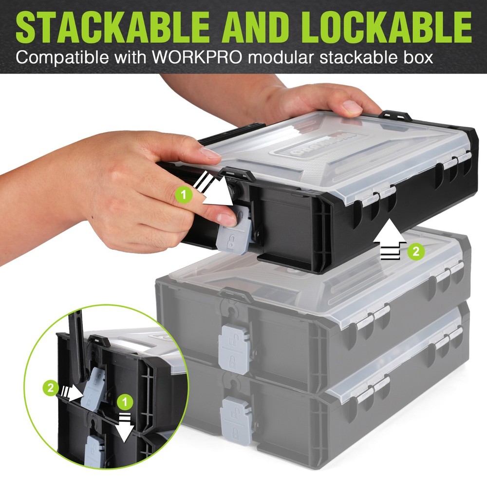 WORKPRO Pink /GrayPower Drill Set&Stackable Tool Box, 8V Cordless Drill Driver