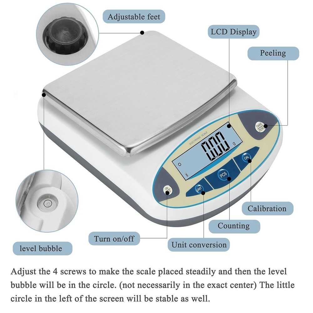 Advanced 5000g Electronic Scale - 0.01g Readout, Fault Display, Unit Convert