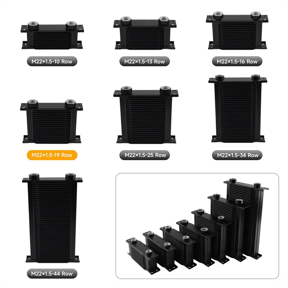 Universal 19 Row Transmission Engine Oil Cooler M22×1.5 Female Ports Aluminum