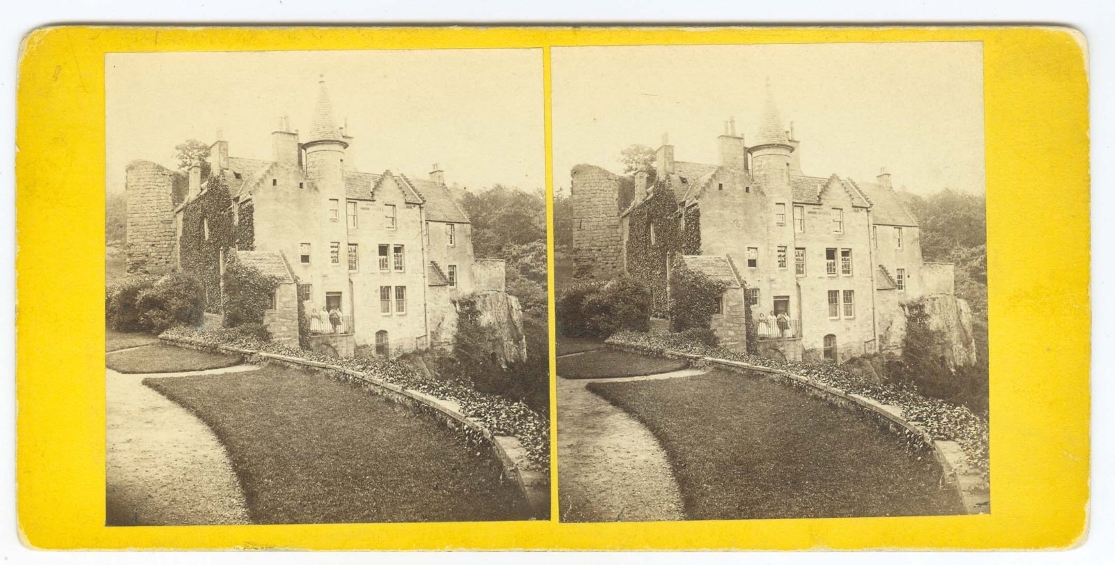 G2109~ SCOTLAND – Hawthornden & Tax Stamp – 1860s Stereoview- GW Wilson
