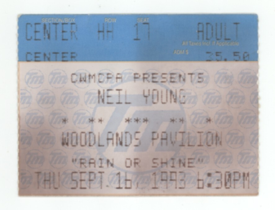 Neil Young 9/16/93 Houston TX The Woodlands Pavilion Rare Ticket Stub