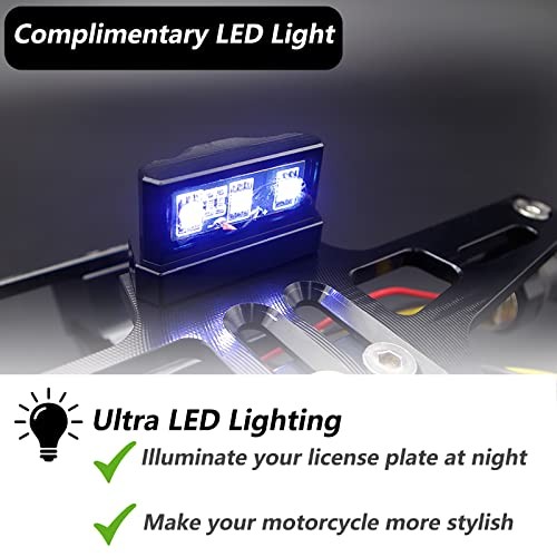 Universal Motorcycle License Plate Bracket with LED Light Fender Blue