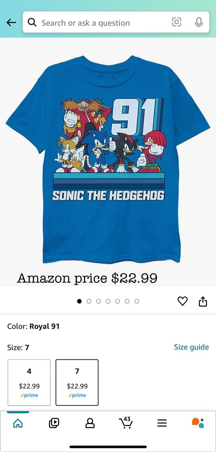 Boys T-shirt /Sega Sonic Hedgehog Shirt-Featuring Sonic, Tails And Knuckles-