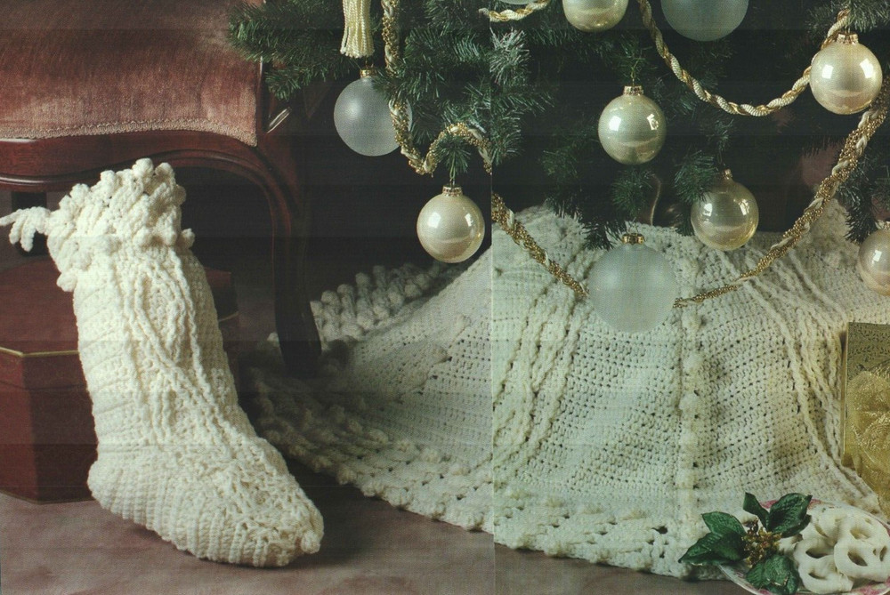 ARAN ELEGANCE TREE SKIRT & STOCKING CHRISTMAS CROCHET PATTERN INSTRUCTIONS
