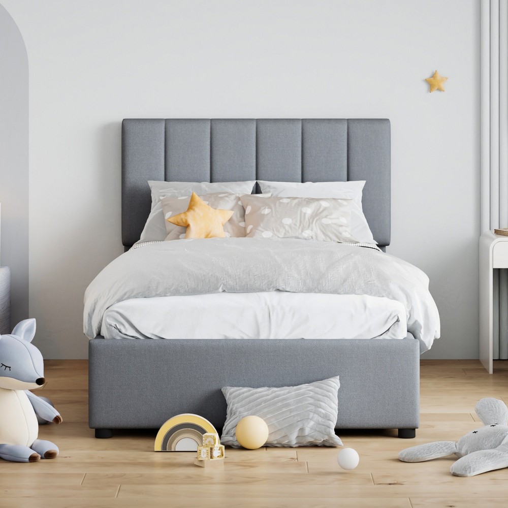 Twin Size Upholstered Platform Bed Frame with Hydraulic Storage System Gray