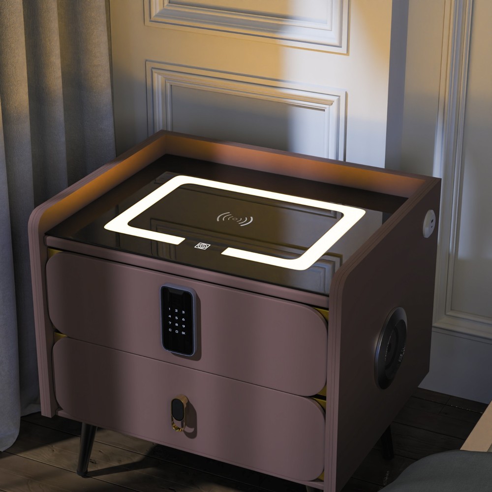 20" Tall Smart nightstand with combination lock &Bluetooth player(Light coffee)