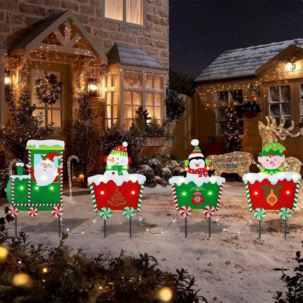 Christmas Yard Stakes Light Up Decorations with LED Green