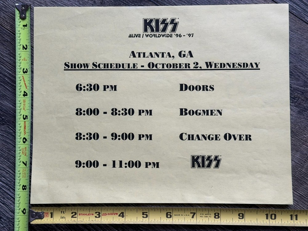 KISS Concert Backstage Sign Reunion Tour Oct 2 Atlanta GA Schedule Vintage Kiss